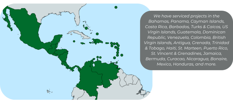 geopower Central + South America and Caribbean Map of Serviced Countries